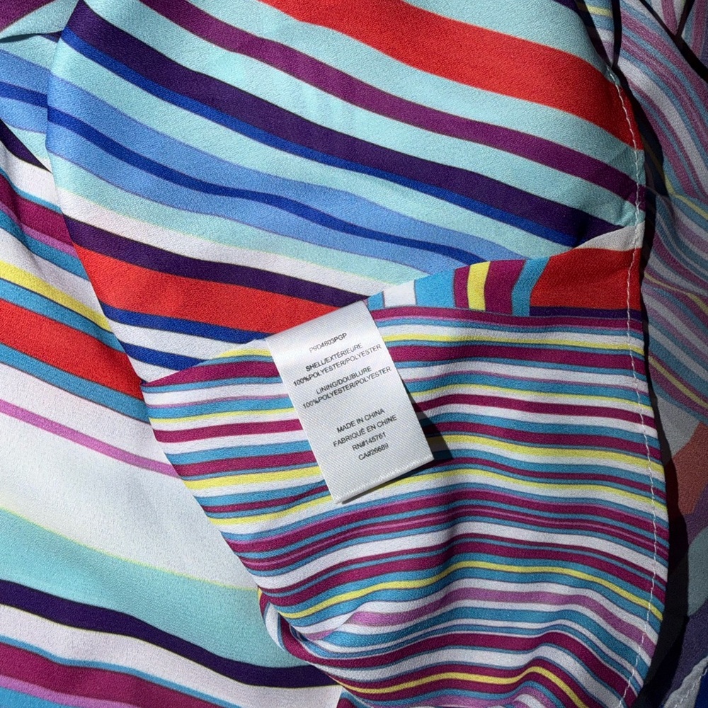 Parker Blue Multi Color V Neck Pleated Detail Knee Length Designer Dress Size 2 - Picture 5 of 8